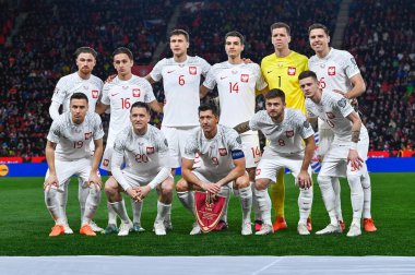 PRAG; CZECH Cumhuriyet - 24 Mart 2023: Maçtan önce Polonya Takımı. 