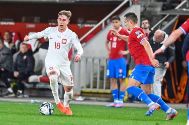 PRAG, CZECHIA - 24 Mart 2023 UEFA Euro 2024 elemeleri. Maç Çek Cumhuriyeti - Polonya 3: 1. Aslında Michal Skoras .