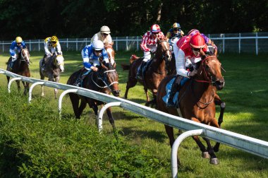 WROCLAW, POLAND - 4 Haziran 2023: 3 yıllık uluslararası at yarışı III. Yarış Racecourse WTWK Partisinde.