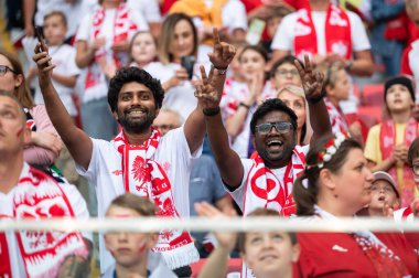 WARsaw, POLAND - 16 Haziran 2023 Polonya-Almanya maçı 1: 0. Polonya 'nın destekçileri.