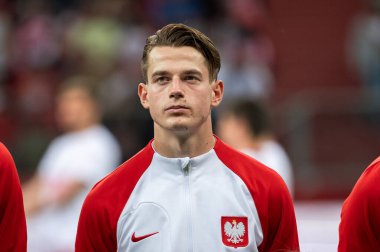 WARsaw, POLAND - 16 Haziran 2023 Polonya-Almanya maçı 1: 0. Fotoğrafta Jakub Kaminski.