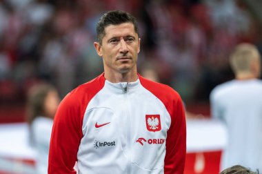 WARsaw, POLAND - 16 Haziran 2023 Polonya-Almanya maçı 1: 0. Resimde Robert Lewandowski.