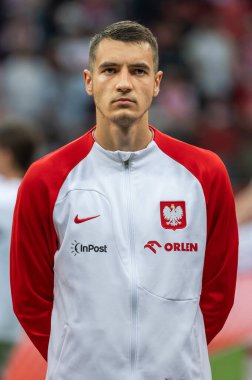 WARsaw, POLAND - 16 Haziran 2023 Polonya-Almanya maçı 1: 0. Resimde Jakub Kiwior.