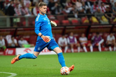 WARsaw, POLAND - 16 Haziran 2023 Polonya-Almanya maçı 1: 0. Eylem kalecisi Marc-Andre ter Stegen.