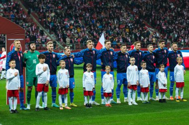 WARsaw, POLAND - 17 Kasım 2023: 2024 UEFA Euro 2024 elemeleri. Polonya - Çek Cumhuriyeti 1: 1. Çekoslovakya Takımı.