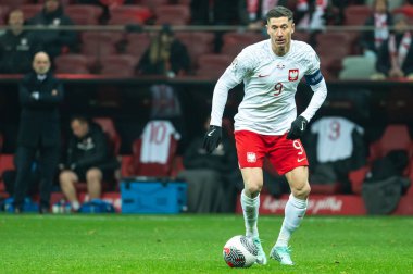 WARsaw, POLAND - 17 Kasım 2023: 2024 UEFA Euro 2024 elemeleri. Polonya - Çek Cumhuriyeti 1: 1. Aslında Robert Lewandowski.