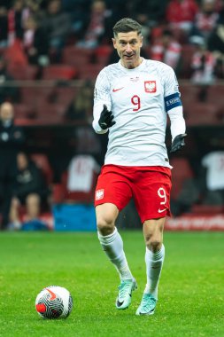 WARsaw, POLAND - 17 Kasım 2023: 2024 UEFA Euro 2024 elemeleri. Polonya - Çek Cumhuriyeti 1: 1. Aslında Robert Lewandowski.