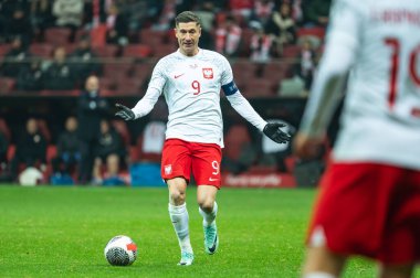 WARsaw, POLAND - 17 Kasım 2023: 2024 UEFA Euro 2024 elemeleri. Polonya - Çek Cumhuriyeti 1: 1. Aslında Robert Lewandowski.