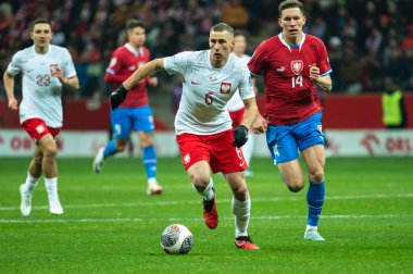 WARsaw, POLAND - 17 Kasım 2023: 2024 UEFA Euro 2024 elemeleri. Polonya - Çek Cumhuriyeti 1: 1. Aslında Jakub Piotrowski.
