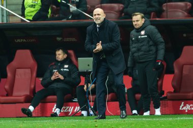 WARsaw, POLAND - 17 Kasım 2023: 2024 UEFA Euro 2024 elemeleri. Polonya - Çek Cumhuriyeti 1: 1. Michal Probierz Polonya teknik direktörü.