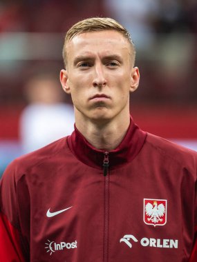 VARŞAN, POLAND - 7 Haziran 2024: Dostça futbol maçı Polonya - Ukrayna 3: 1.Adam Buksa 