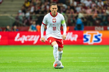 WARsaw, POLAND - 7 Haziran 2024 Polonya - Ukrayna 3: 1. Eylem halinde Piotr Zielinski.