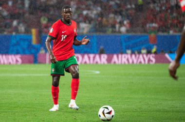 LEIPZIG, GERMANY - 18 Haziran 2024: Euro 2024 Groupe F maçı Portekiz - Çek 2: 1. Eylemde Nuno Mendes.