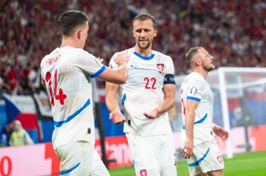 LEIPZIG, GERMANY - 18 Haziran 2024: Euro 2024 Groupe F maçı Portekiz - Çek 2: 1. Lukas Provod ve Tomas Soucek gol attıktan sonra seviniyorlar.