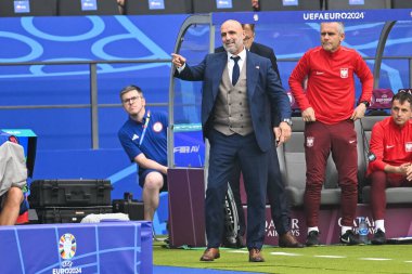 BERLİN, GERMANY - 21 Haziran 2024: Euro 2024 Grup D maçı Polonya - Avusturya 1: 3. Michal Probierz Polonya teknik direktörü.