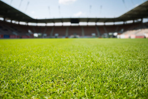 Grass at the football stadium during sunny summer day