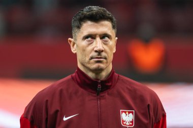 WARsaw, POLAND - 21 Mart 2025 FIFA Dünya Şampiyonası elemeleri 2026. Polonya - Litvanya 1: 0. Robert Lewandowski oyundan önce.