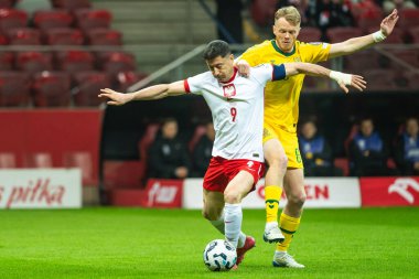 WARsaw, POLAND - 21 Mart 2025 FIFA Dünya Şampiyonası elemeleri 2026. Polonya - Litvanya 1: 0. Aslında Robert Lewandowski.