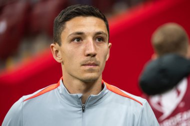 WARsaw, POLAND - 21 Mart 2025 FIFA Dünya Şampiyonası elemeleri 2026. Polonya - Litvanya 1: 0. Bartosz Slisz oyundan önce.