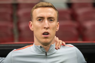 WARsaw, POLAND - 21 Mart 2025 FIFA Dünya Şampiyonası elemeleri 2026. Polonya - Litvanya 1: 0. Adam Buksa maçtan önce.