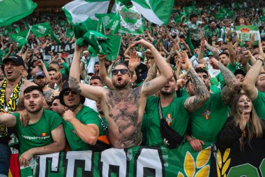 WROCLAW, POLAND - 28 Mayıs 2025: UEFA Konferans Ligi Final Maçı Real Betis - Chelsea 1: 4. Betis 'i destekleyenler.