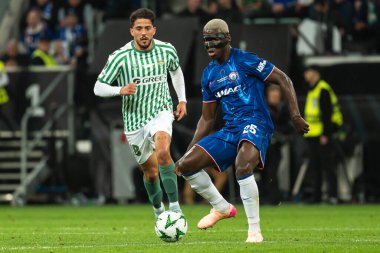 WROCLAW, POLAND - 28 Mayıs 2025 UEFA Konferans Ligi Final Maçı Real Betis - Chelsea. Hareket halinde Moises Caicedo .