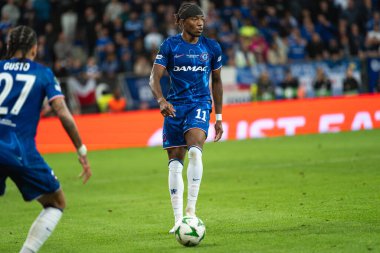 WROCLAW, POLAND - 28 Mayıs 2025 UEFA Konferans Ligi Final Maçı Real Betis - Chelsea. Aslında Noni Madueke 