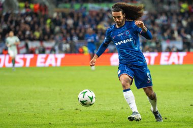 WROCLAW, POLAND - 28 Mayıs 2025 UEFA Konferans Ligi Final Maçı Real Betis - Chelsea. Aslında Marc Cucurella.