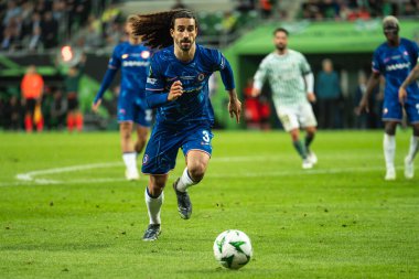 WROCLAW, POLAND - 28 Mayıs 2025 UEFA Konferans Ligi Final Maçı Real Betis - Chelsea. Aslında Marc Cucurella.