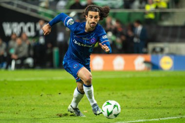 WROCLAW, POLAND - 28 Mayıs 2025 UEFA Konferans Ligi Final Maçı Real Betis - Chelsea. Aslında Marc Cucurella.