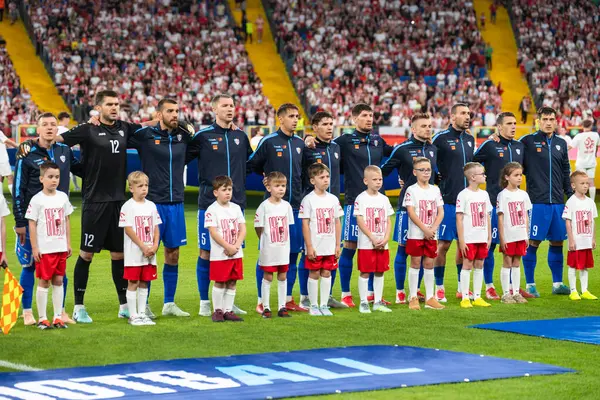 CHORZOW, POLAND - 6 Haziran 2025: Dostça maç Polonya - Moldova 2: 0. Moldova Takımı.