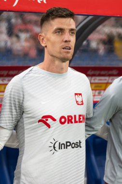 CHORZOW, POLAND - 6 Haziran 2025: dostane eşleşme Polonya - Moldova. Krzysztof Piatek.