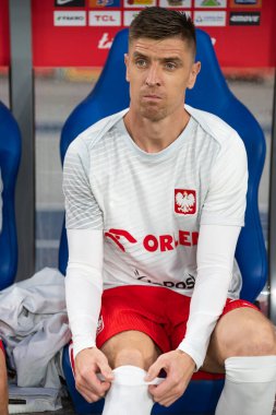 CHORZOW, POLAND - 6 Haziran 2025: dostane eşleşme Polonya - Moldova. Krzysztof Piatek.