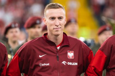 CHORZOW, POLAND - 6 Haziran 2025: dostane eşleşme Polonya - Moldova. Adam Buksa.