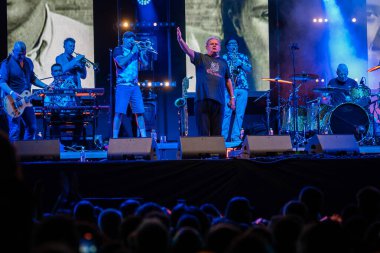 JAROCIN, POLAND - 18 Temmuz 2025: 2025 Jarocin Festivali Rock müzik ile. Kult konserinde Vocal Kazik Staszewski.