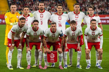 07.09.2025 Chorzow , Eliminacje Mistrzostw Swiata FIFA 2026 mecz Polska - Finlandia n/z pilkarze zespol druzyna reprezentacja Polski zdjecie grupowe gora bramkarz Lukasz Skorupski Bartosz Slisz Przemyslaw Wisniewski Jakub Kiwior Jan Bednarek Jakub Ka