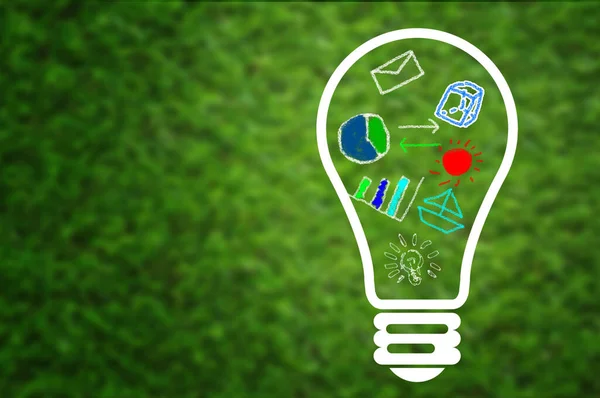 Idee Und Inspiration Konzept Unternehmerische Kreativität Bildung Glühbirne Auf Grünem — Stockfoto