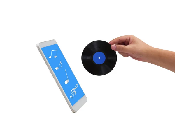 Music Streaming Concept Mobile Phone Record White Background — Stock Photo, Image