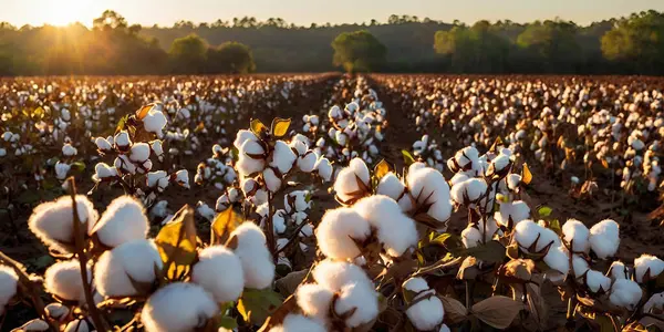 Pamuk fabrikalarının detaylı fotoğrafları. Güneş ışınlarında pamuk tarlası.