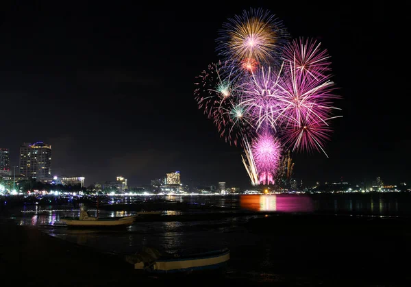 Fireworks Show Pattaya Beach Major Attractions Chonburi Province Thailand — Photo