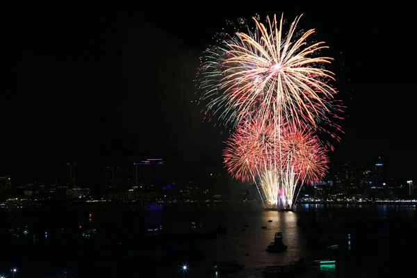 Fireworks Show Pattaya Beach Major Attractions Chonburi Province Thailand — Stock fotografie