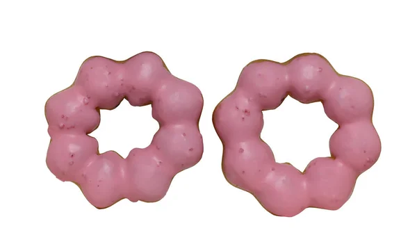 圆圆的草莓甜甜圈 用美味的面包和奶油制成 背景为白色 有切割路 — 图库照片