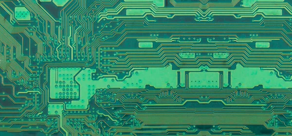 Wide Green Computer Motherboard Surface Technology Background Design Backdrop Your — Stock Photo, Image