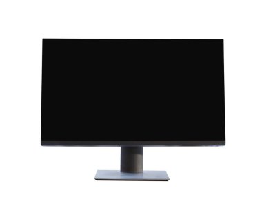 Ön Siyah bilgisayar ekranı veya PC monitörü beyaz arkaplanda izole edilmiş ve kırpma yolları var.
