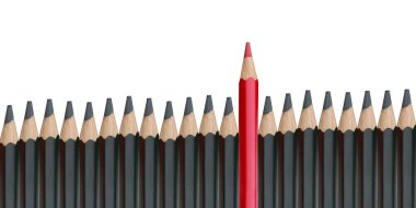 Black pencils they are arranged together and have Red Crayons is higher stacked on a white background for Designed in the concept of creativity and different ideas in your business. clipart