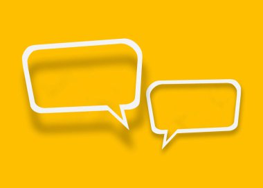 İş konseptinizde tasarım için sarı arkaplana karşı boş şeffaf balon kağıt konuşma balonu şekli.