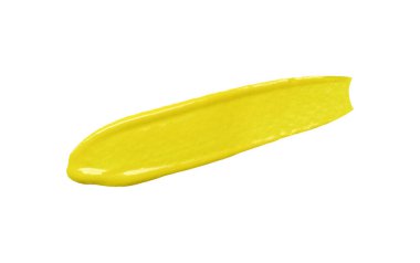 Sarı fırça beyaz arkaplanda izole edilmiş ve kırpma yolları var. suluboya kullanıcısı el çizimi ile boya fırçası.
