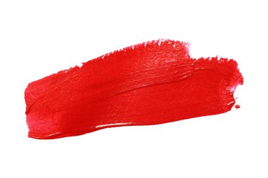 Beyaz arkaplanda izole edilmiş kırmızı boya darbesini kapat ve kırpma yollarına sahip ol, parlak dokuyu ve sanatsal iş projeleri için zengin rengi göster.