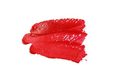 Beyaz arkaplanda izole edilmiş kırmızı boya darbesini kapat ve kırpma yollarına sahip ol, parlak dokuyu ve sanatsal iş projeleri için zengin rengi göster.