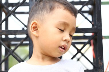 Gözü kapalı düşünceli bir çocuğun samimi bir portresi huzur ve masumiyet dolu bir anı yakalıyor. Bu resim çocukluk merakını ve hayal gücünü yansıtır..